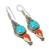 Tibetan Turquoise, Coral Gemstone Handmade Jewelry Earring 2.44" F7w93