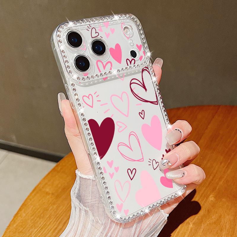 Розовое Сердце Глаз Узор Алмазный Чехол Для iPhone 17 Pro Max Funda iPhone 16 Pro Max 15 14 13 11 Прозрачный ТПУ Силиконовый Мягкий Чехол