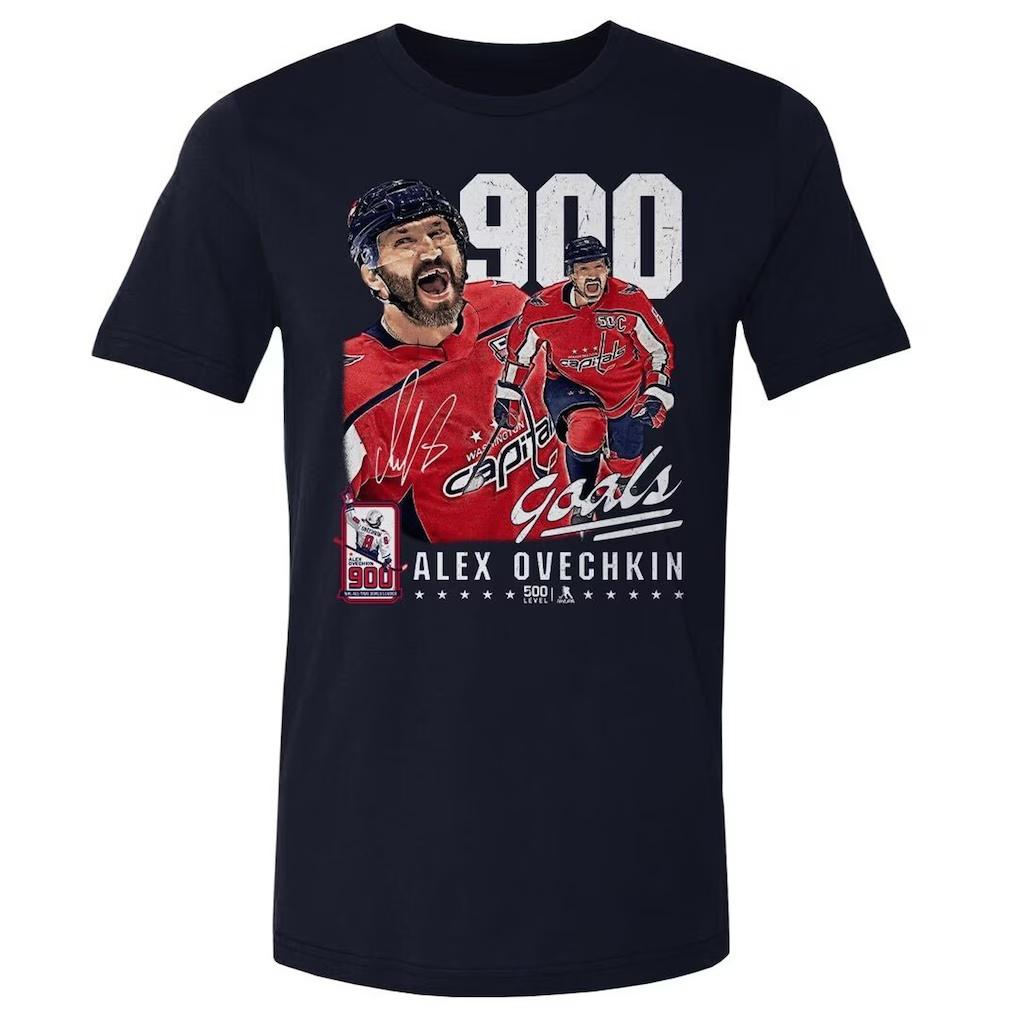 Александр Овечкин Washington Capitals 500-й уровень 900-й гол в карьере Футболка TriBlend Темно-синяя с коротким рукавом Мягкая винтажная футболка