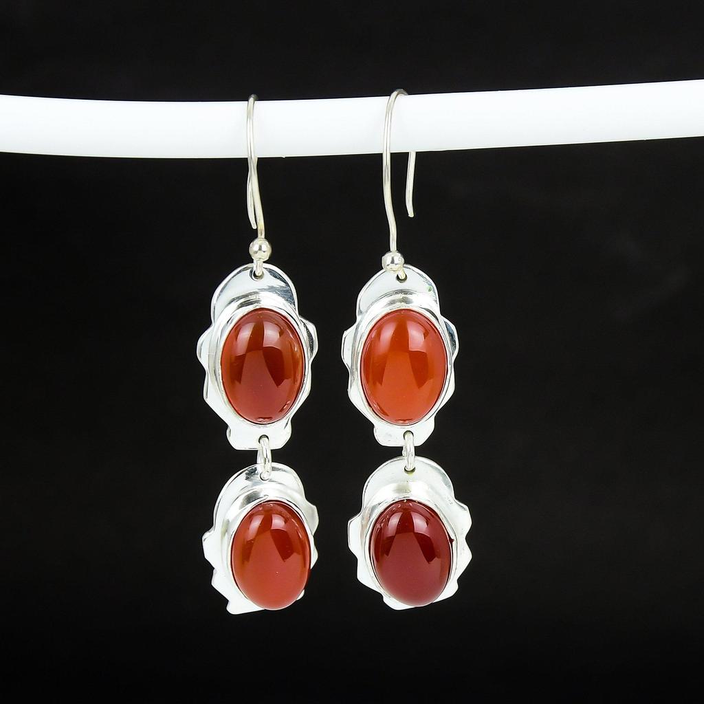 Серьги-крючки из натурального драгоценного камня сердолик, серьги из стерлингового серебра 925 пробы, серьги-подвески из серебра ручной работы в стиле бохо, подарок на годовщину