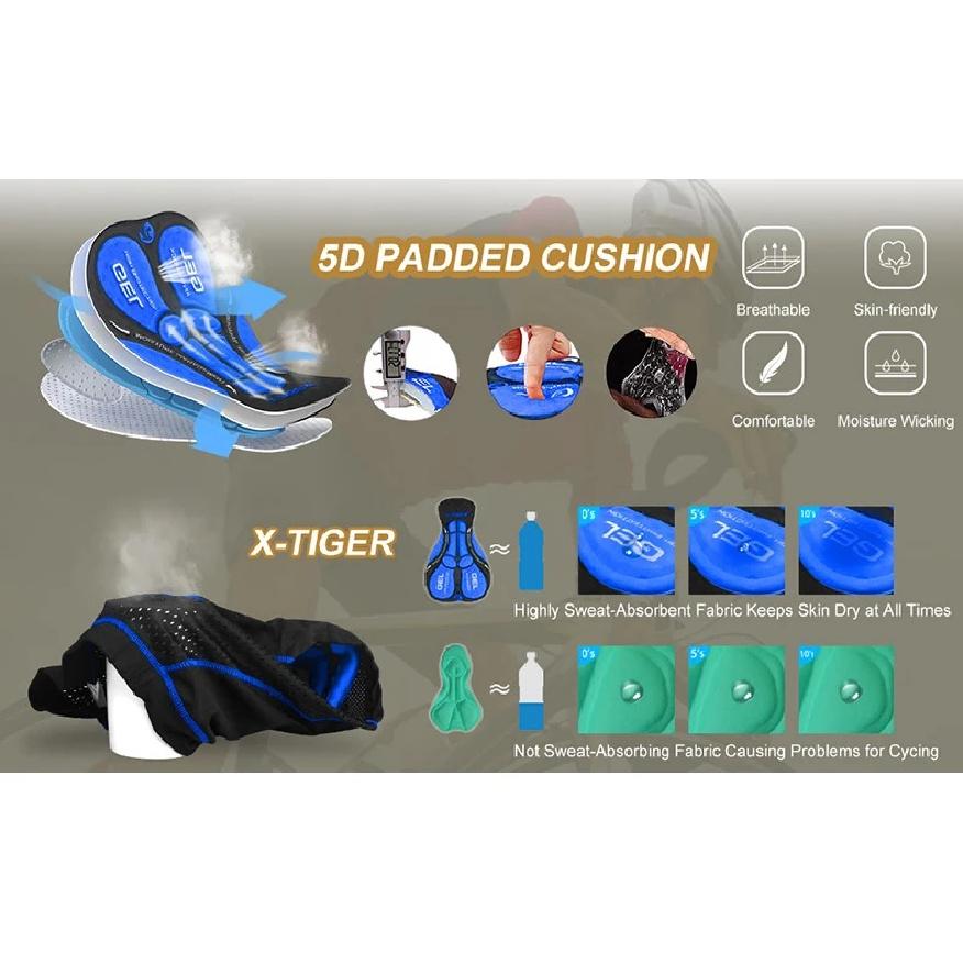 X-TIGER Men's Cycling Underwear Shorts 5D Padded Gel MTB Biking Shorts Anti-Slip Leg Grips Breathable Mesh Cycling Underwear