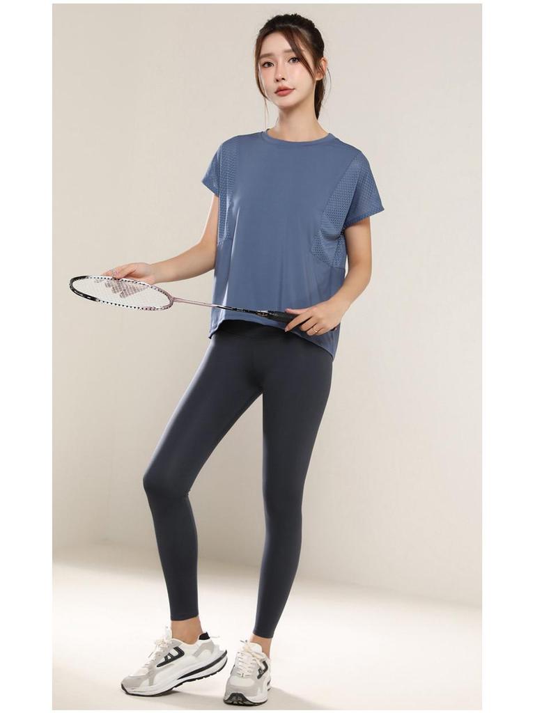 Женская универсальная утягивающая сетчатая футболка для йоги: Свободный, Повседневный, Летний фитнес-топ с коротким рукавом