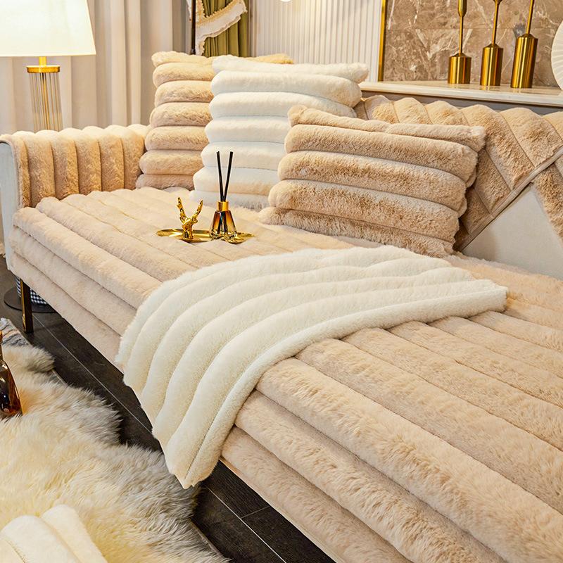 Плюшевая подушка для дивана с кроликом, зимний утолщенный чехол для дивана, новая плюшевая подушка для сиденья, чехол для дивана, тканевое полотенце, защита от царапин кошек