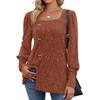 Autumn and Winter Women's Blouse Knitwear with Buckle Square Neck Solid Color Long Sleeve Tops