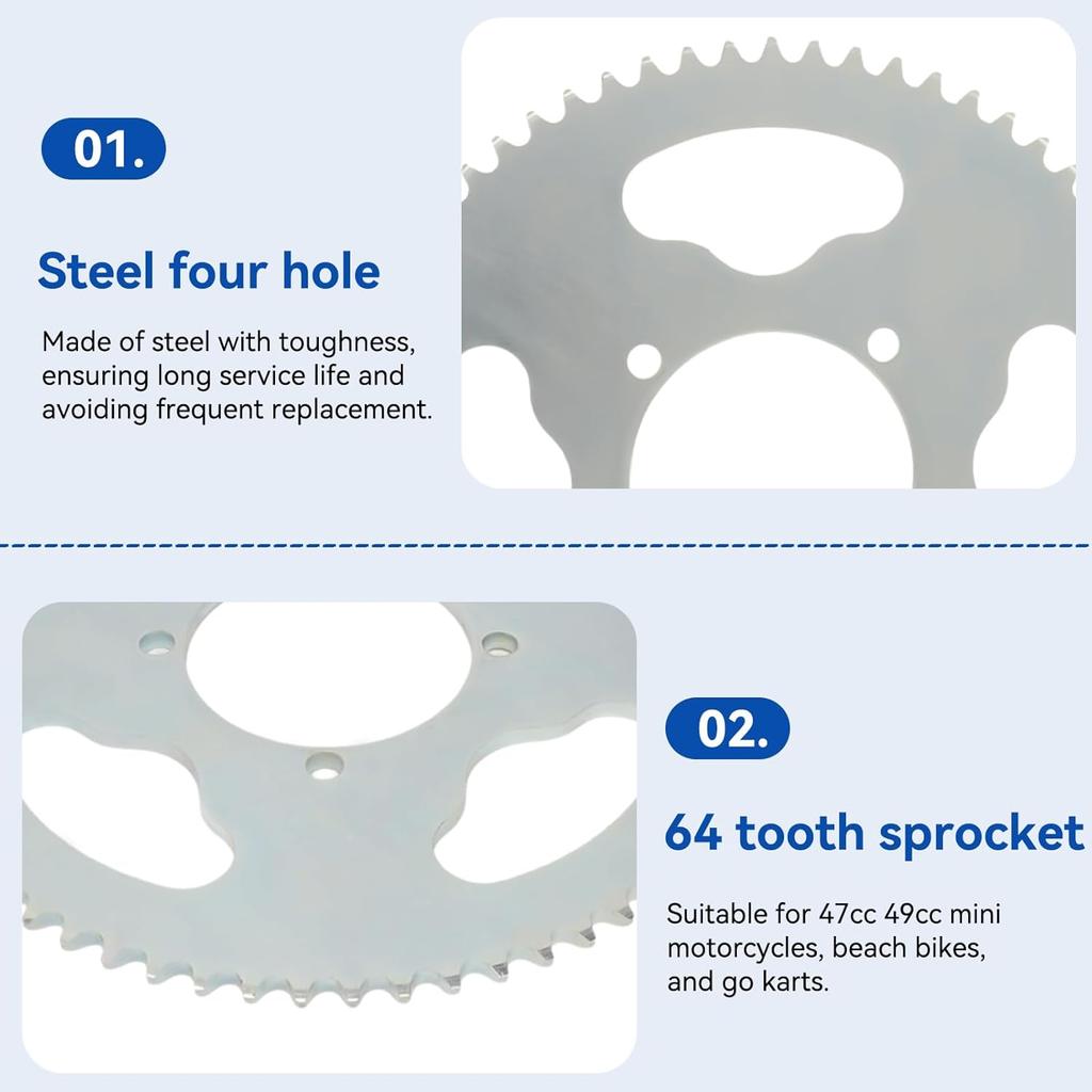 T8F 64T Sprocket, 54mm 4 Hole High Strength Steel Mini Motorcycle Sprocket for 47cc 49cc Mini Motorcycles ATV Quad Dirt Pit