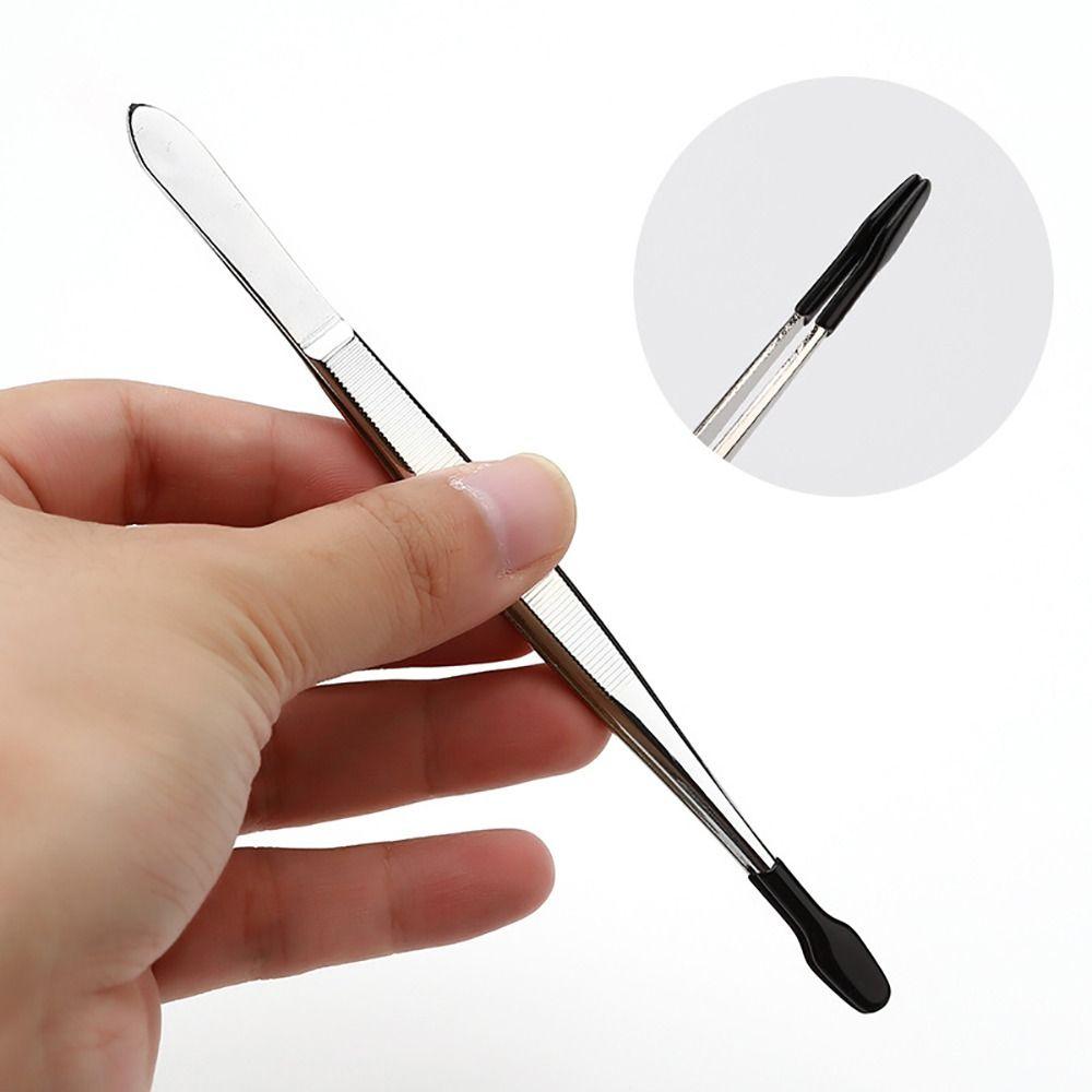 Stainless Steel Flat Tip Tweezers PVC Coated Rubber Tips Tweezers Accessories Long Tweezers Tools