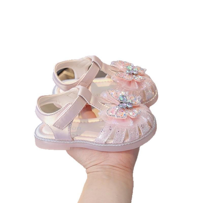 Girls Sandals Children's Princess Shoes Girls Baotou Shoes Summer New Rhinestone Bow Foreign Style Classmate
