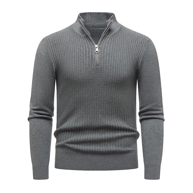 Новый свитер Вязаный свитер Модный дизайн на молнии Однотонный Универсальный вязаный свитер