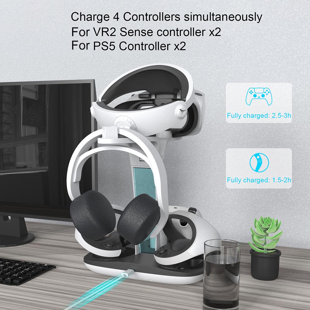 Controller Charger for PS5 for PS VR2 Professional Gamepad Charging Stand LED Indicator Light Storage Helmet Earphones Bracket