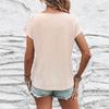 Женская мода, новый однотонный топ с короткими рукавами и круглым вырезом на пуговицах