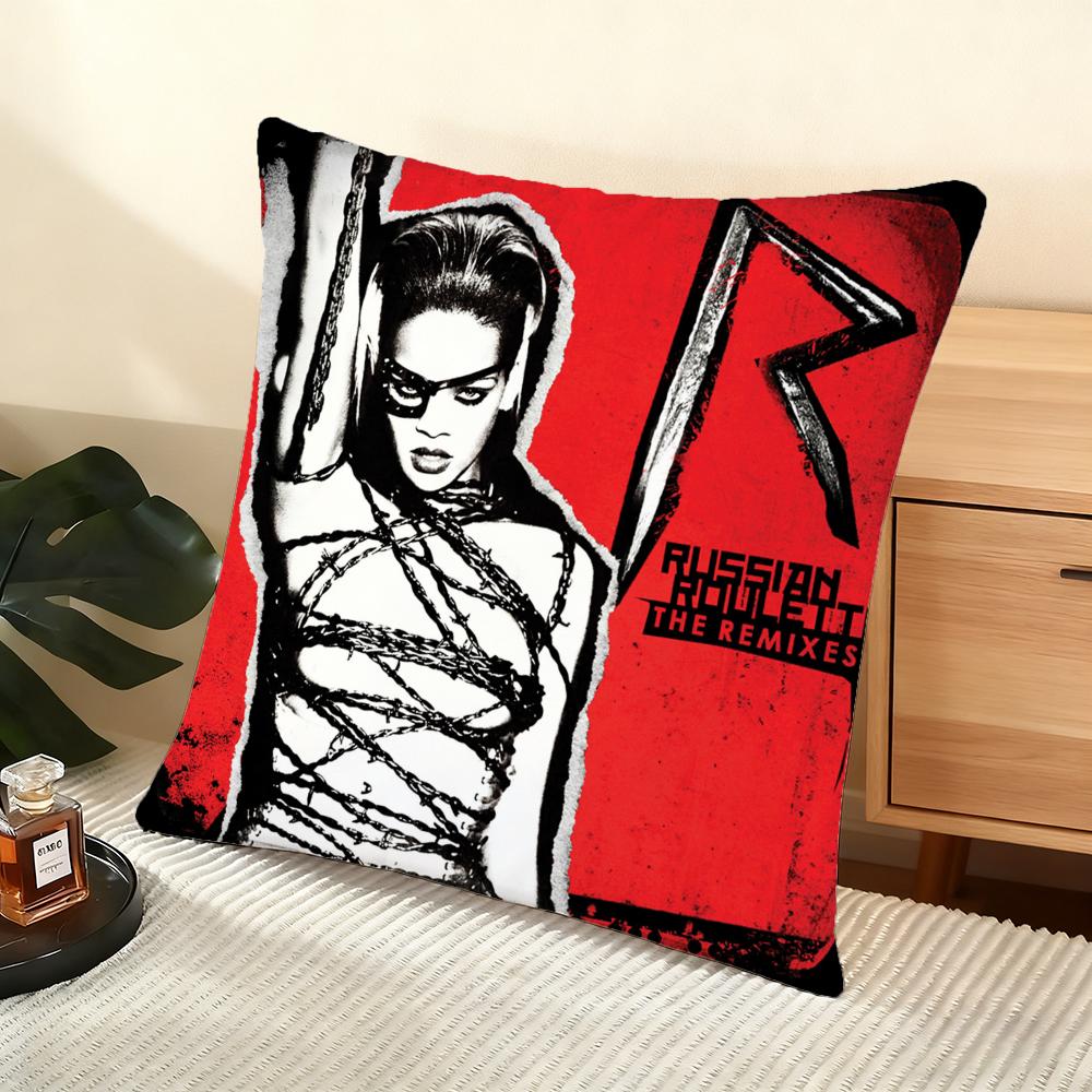 R-R-Rihanna-S Album Cushion Cover Silky Short Plush Home Sofa Cushion Cover - Invisible Zipper Home Decoration