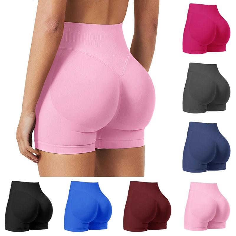 Women's Fashion Solid Color Hip Lifting Yoga Shorts Quick Drying Breathable Sports Fitness Tight High Waist Three Part Yoga Shorts