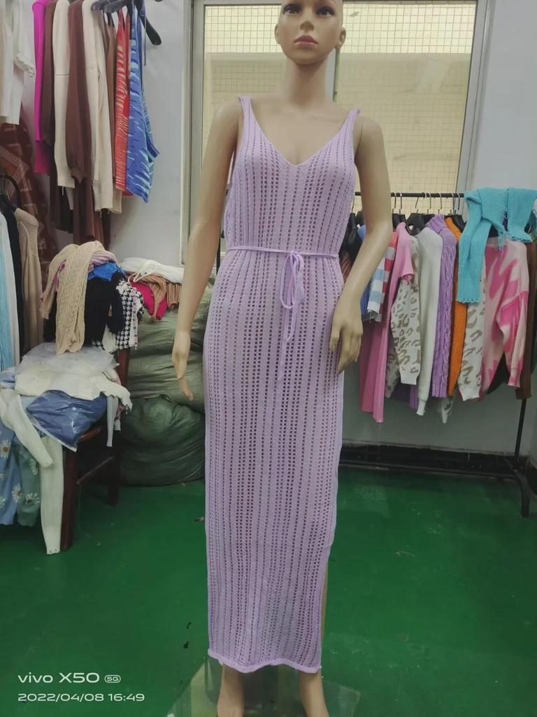 Женское однотонное трикотажное пляжное платье 2024 года