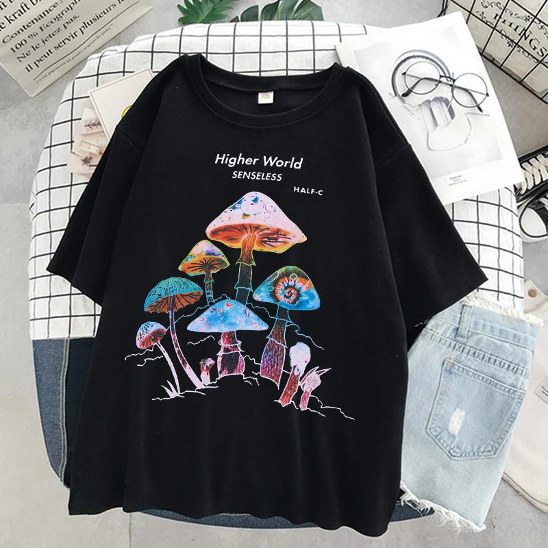 Harajuku футболка с принтом грибов уличная повседневная уличная одежда Harajuku повседневный пуловер футболка женские модные топы летняя спортивная рубашка