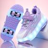 Kids Glowing Sneakers Rubbing Shoes Charging and Disassembling Four Wheels Slide Shoes LED Kids Glowing Sneakers