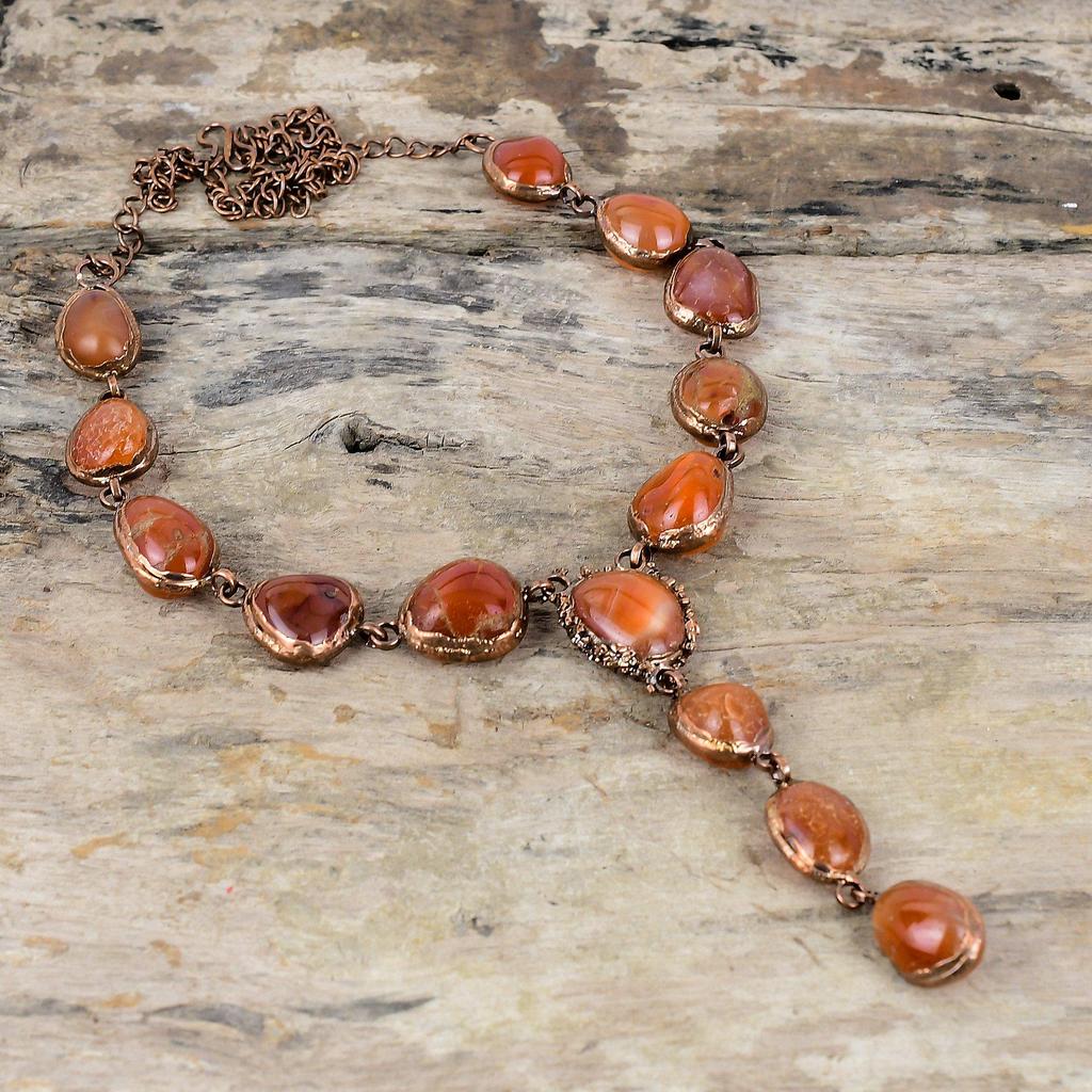 Ожерелье из сердолика, медное ожерелье, гальваническое медное ожерелье, регулируемая цепочка, ожерелье, гальванические украшения, подарок на годовщину, ожерелье ручной работы