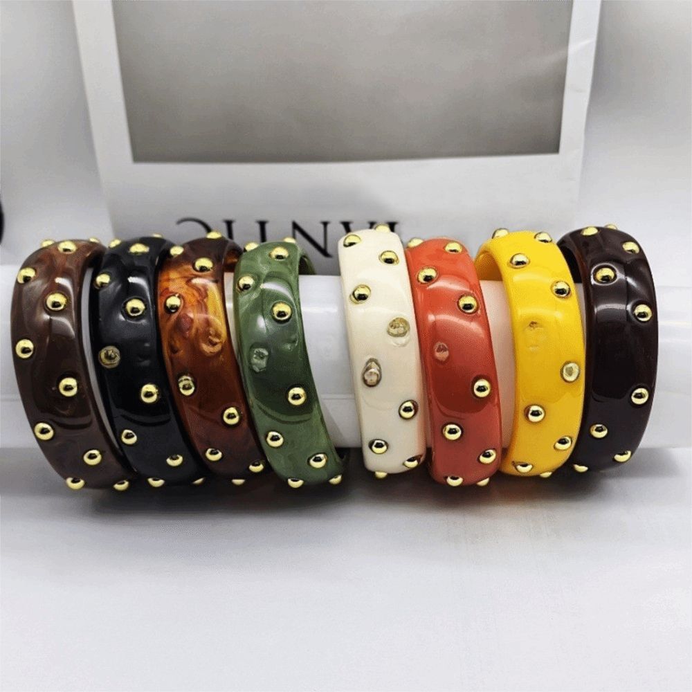 Punk Style Resin Bangle Vintage Chunky Bracelet Metal Point Wide Bangle Women Accessories