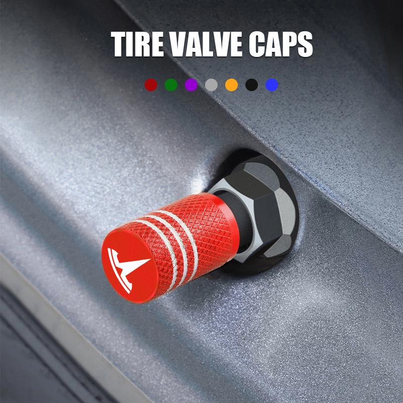 CSNK3 Tesla Model 3 Y S X - 4PCS Aluminum Alloy Tire Valve Stem Caps Covers, Car Wheel Accessories Replacement
