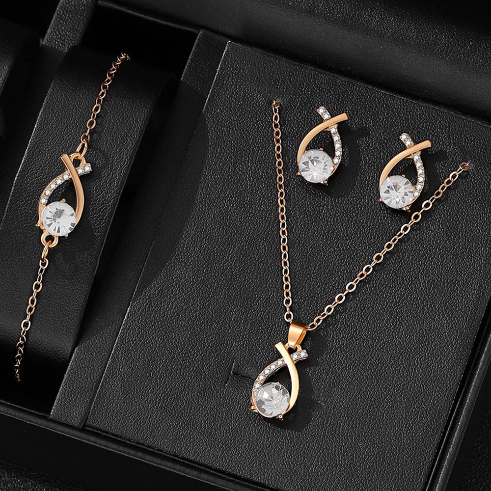 Набор женских циркониевых украшений из 4 предметов, Женский модный повседневный набор с ожерельем-браслетом-серьгами из водяных бриллиантов, Подходит для повседневной носки, Подарок для