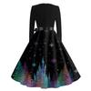 Women's Casual Fashion V-neck Long Sleeved Retro Christmas Print Retro Dress