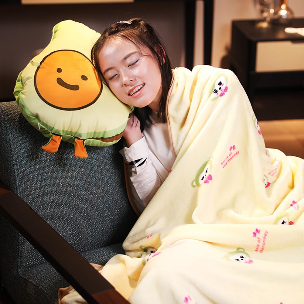 Cartoon Avocado Throw Pillow with Blanket Plush Pillow Stuffed Toy for Home Car