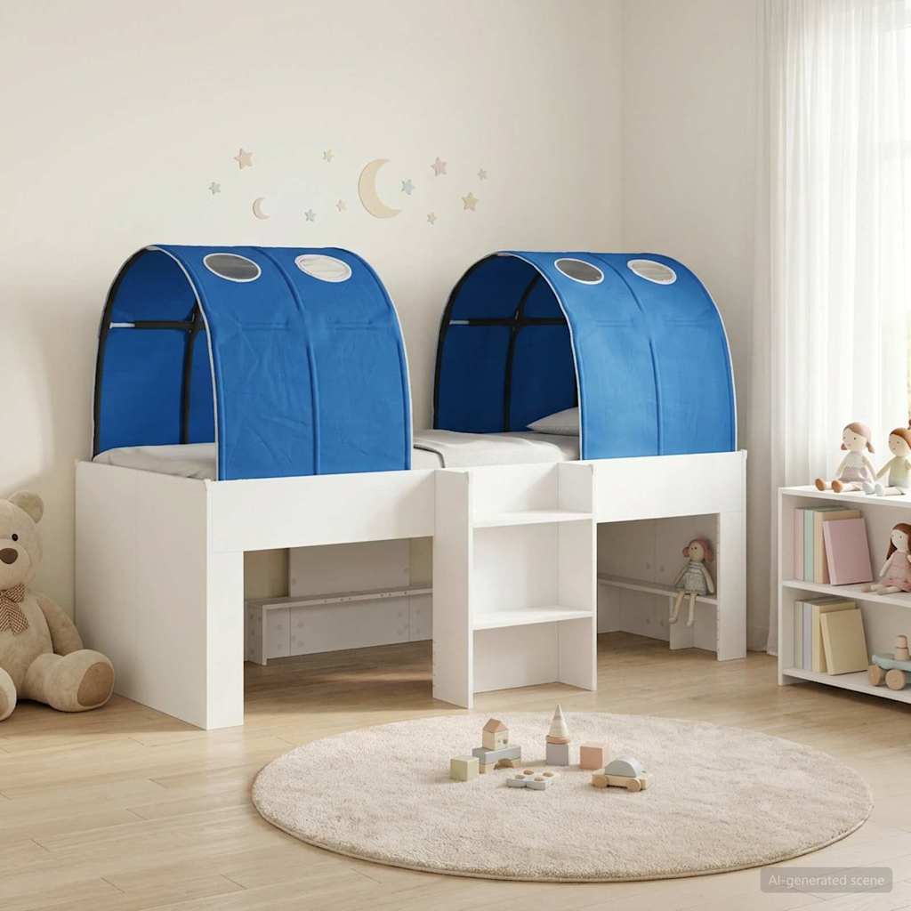 Kids High Bed with Tunnel White and Blue Particleboard