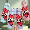 1PC Red Heart Love Letter Print 750ml Color Plastic Sports Water Bottle Leakproof Flip Straw Lid Suitable for Sports Office Home Use