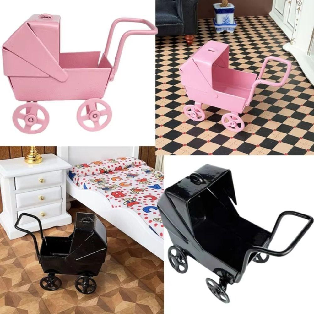 Wrought Iron Mini Bassinet Stroller Realistic Doll Pram Toys Baby Stroller Model Kids Pretend Play
