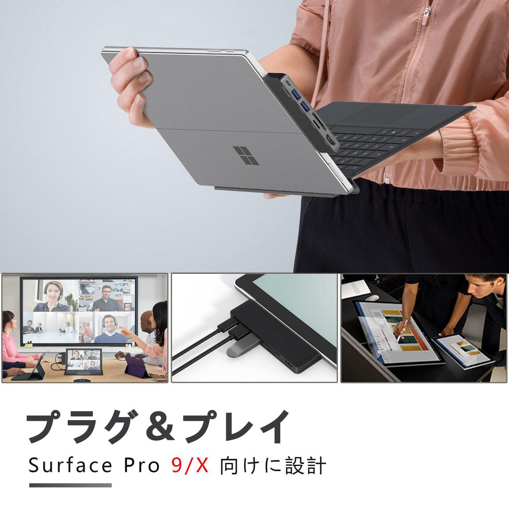 Surface Pro 9 USB Thunderbolt 4K 40 Гбит/с PD USB SD-карта Док-станция-хаб Microsoft Surface Pro, 6-в-2 Расширение, Многопортовый, 4, USB-C, Дисплей,