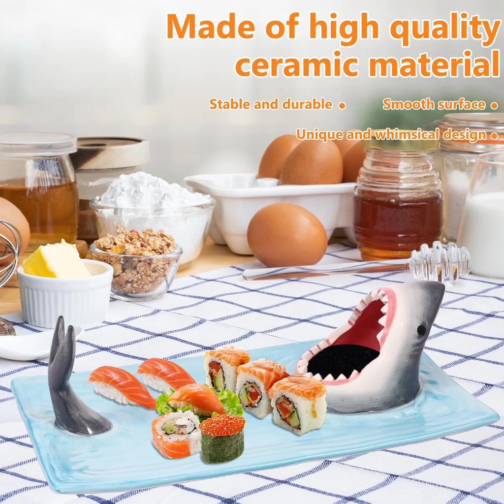 Керамическая тарелка для подачи суши, керамическая тарелка для суши в форме акулы, фарфоровое блюдо для суши, фарфоровые подносы для подачи еды с подставкой для соевого соуса