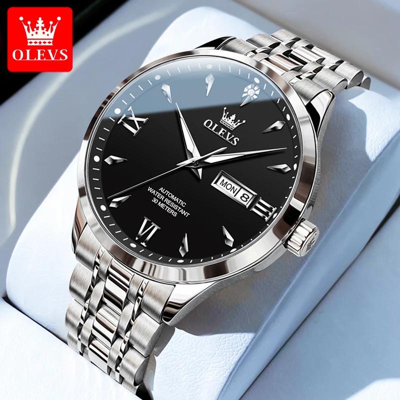 OLEVS Мужские часы класса люкс, мужские автоматические механические часы, водонепроницаемые и светящиеся, из нержавеющей стали, с датой, мужские часы