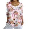 Women's Fashion Casual Knit Sweater Button-Up Christmas Print Cardigan Jacket