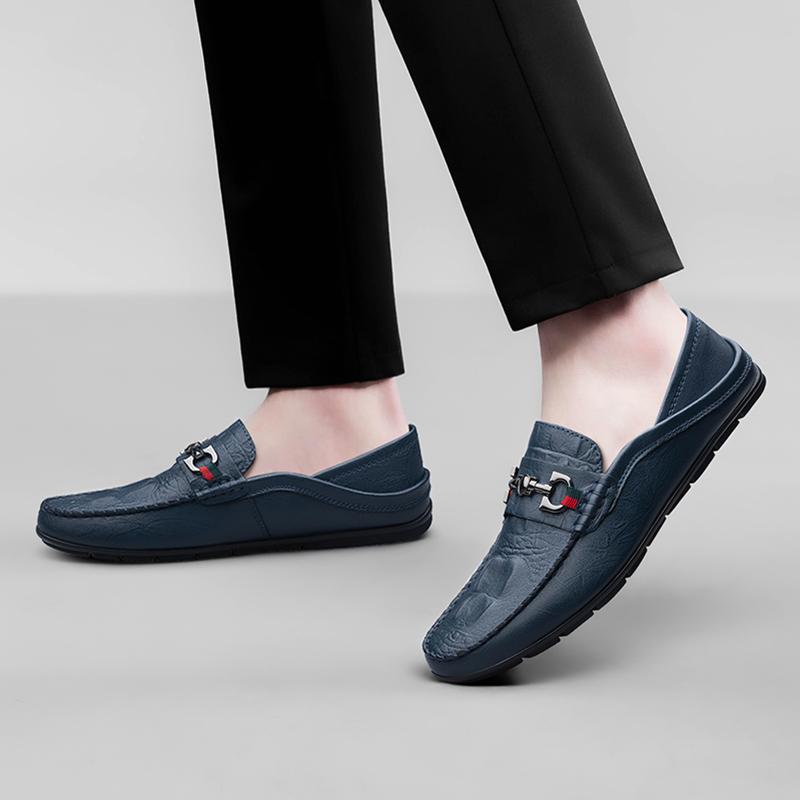 Тисненые синие мужские мокасины, мужская повседневная весенняя повседневная обувь, роскошные брендовые мужские деловые туфли из натуральной кожи для мужчин, туфли без застежек