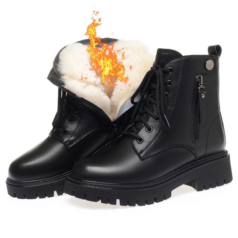 Ботинки Martin женские зимние бархатные утолщенные короткие ботинки мягкие кожаные хлопковые ботинки толстые меховые ботинки зимние ботинки кожаные ботинки с меховой вставкой