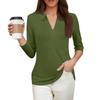 Women's Fashion Casual Lapel Short 3/4 Sleeve Solid Color Shirt Women's V-Neck Tops