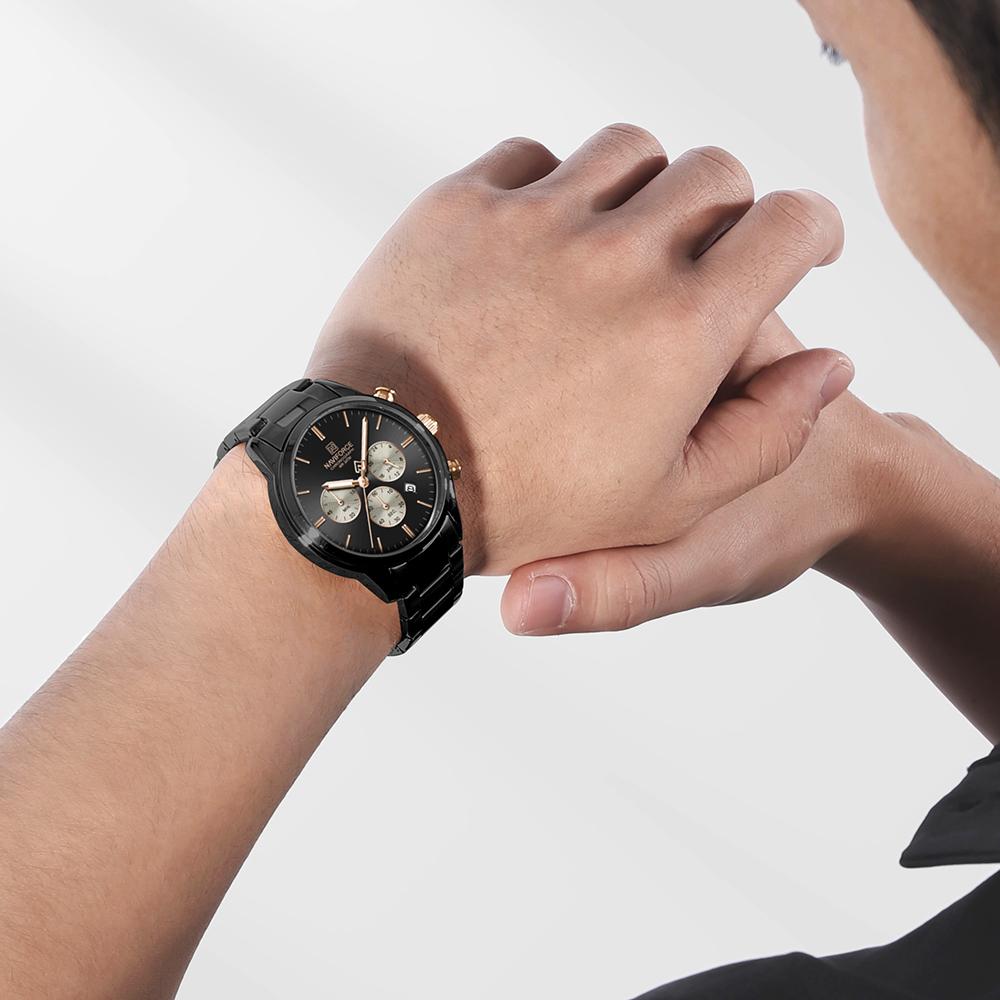Naviforce Модные часы-хронограф для мужчин, дата, секундомер, ремешок из нержавеющей стали, водонепроницаемые, кварцевые, светящиеся стрелки, мужские повседневные часы NF8076