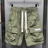 Men Cargo Shorts Elastic Waist Adjustable Multi-Pockets Shorts Quick Wide Leg Drawstring Drying Fitness Running Shorts