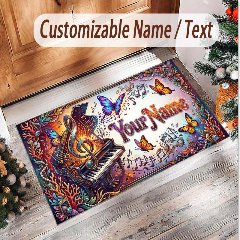 Music General Theme Soft Crystal Velvet Rug Custom Name & Text Print Non Slip Floor Rug for Bedroom Living Room