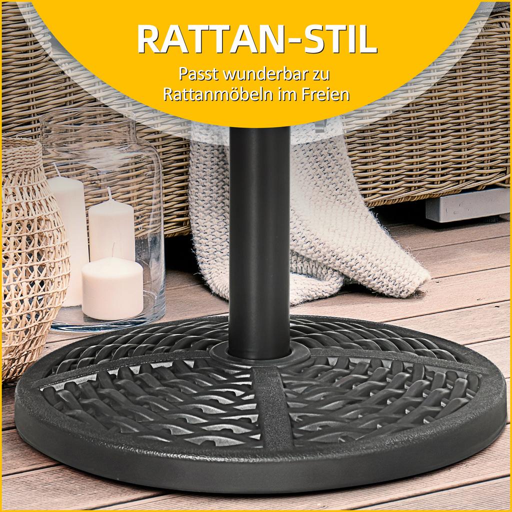Concrete parasol base, parasol stand with steel tube, round parasol holder, for balcony, terrace, garden, black