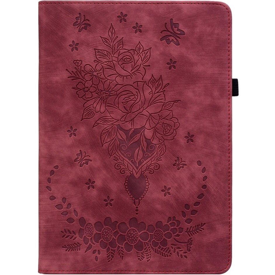 Lenovo Tab P12 Case, Rose and Butterflies, Red