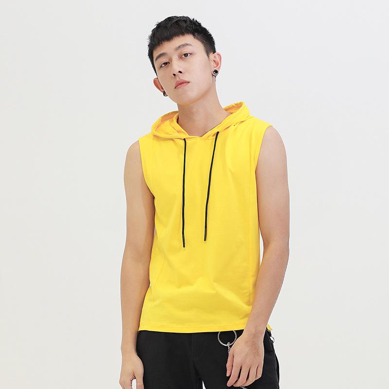 IELGY Жилет Мужская модная футболка без рукавов Хлопковая уличная однотонная спортивная жилетка для фитнеса с капюшоном Нижняя рубашка