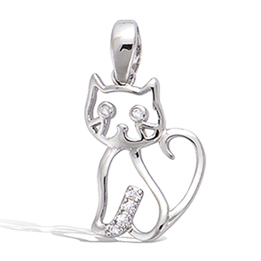 Les Trésors De Lily [P1179] - Silver Pendant 'Cat Silhouette' Silver-white (rhodium-plated) - 15x10 Mm