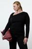 Women's Fashionable Stylish Plus Size Sweater Black Collar Smocking Detailed Thin Knitwear Sweater