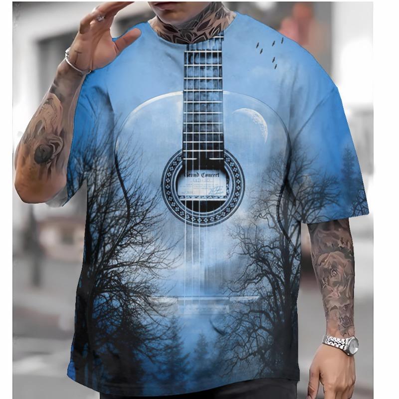 Футболка с коротким рукавом с принтом гитары 3D, мужская летняя повседневная мужская футболка, уличная модная мужская одежда, свободные футболки большого размера 2025
