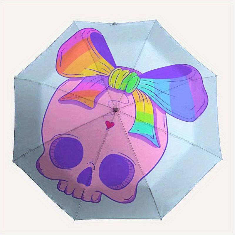 1pc Skull with Bow Automatic Open/close Folding Umbrella, Compact Portable Travel Umbrella, Durable Construction yy250809119