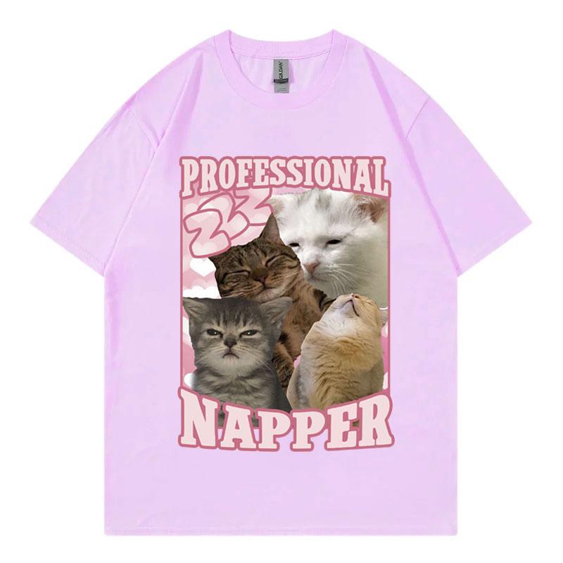 Футболка Professional Napper Funny Cat Meme Kawaii Fashion с коротким рукавом, высококачественная хлопковая одежда, футболка унисекс