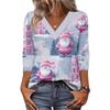 Women's Loose Comfortable Casual Fashion V-Neck Christmas Print 3/4 Sleeve Top