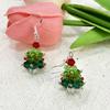 Women's Elegant Beaded Christmas Tree Earrings - Green & Red Holiday Party Jewelry with Hook, Everyday Special Occasion Dangle Earrings for Women