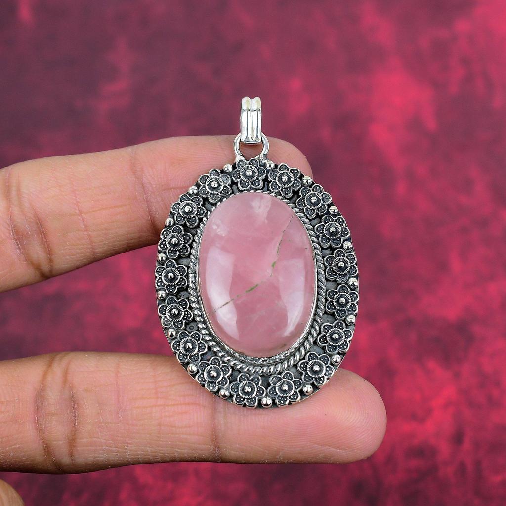 Ювелирные изделия из стерлингового серебра 925 пробы с розовым кварцем, великолепные серебряные ювелирные изделия ручной работы в подарок для женщин