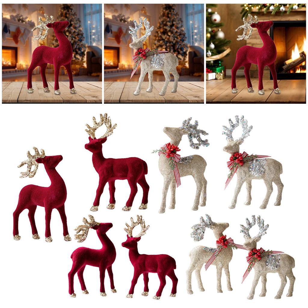 Reindeer Statues Christmas Ornaments Flock Plastic Deer Figurines Table Centerpiece for Home Decoration Ornaments Christmas
